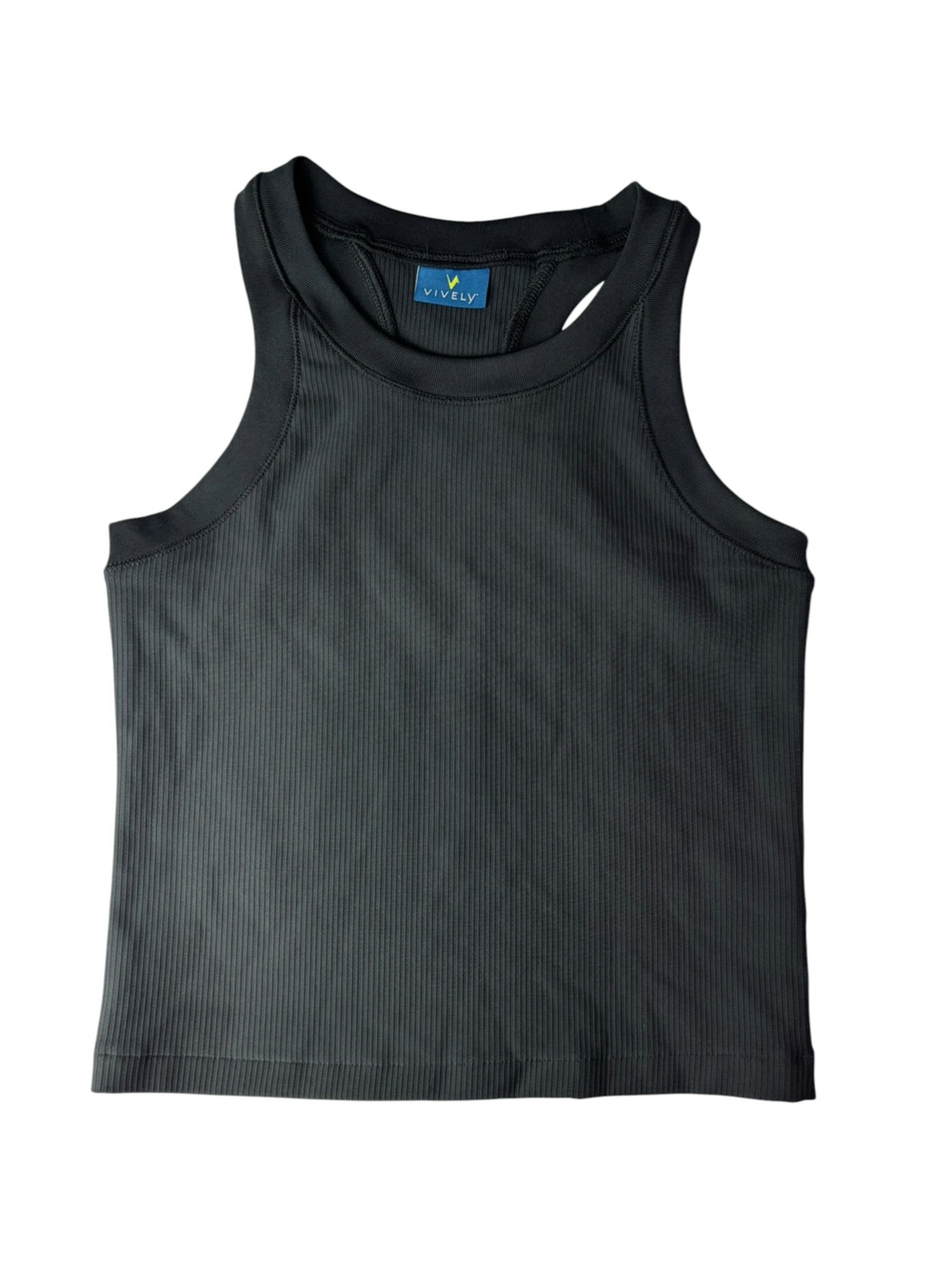 NWT Vively Girls Black Athletic Ribbed Tank Top Size L 10/12